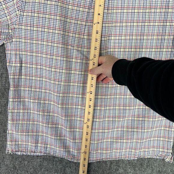 Lands End Shirt‎ Mens XL 17-17.5 Loose Cotton Seersucker Plaid Short Sleeve - Picture 7 of 8